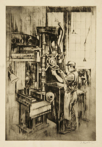 Earl Horter - Machinist at a Press (circa 1920s) - 17" x 22" Fine Art Print