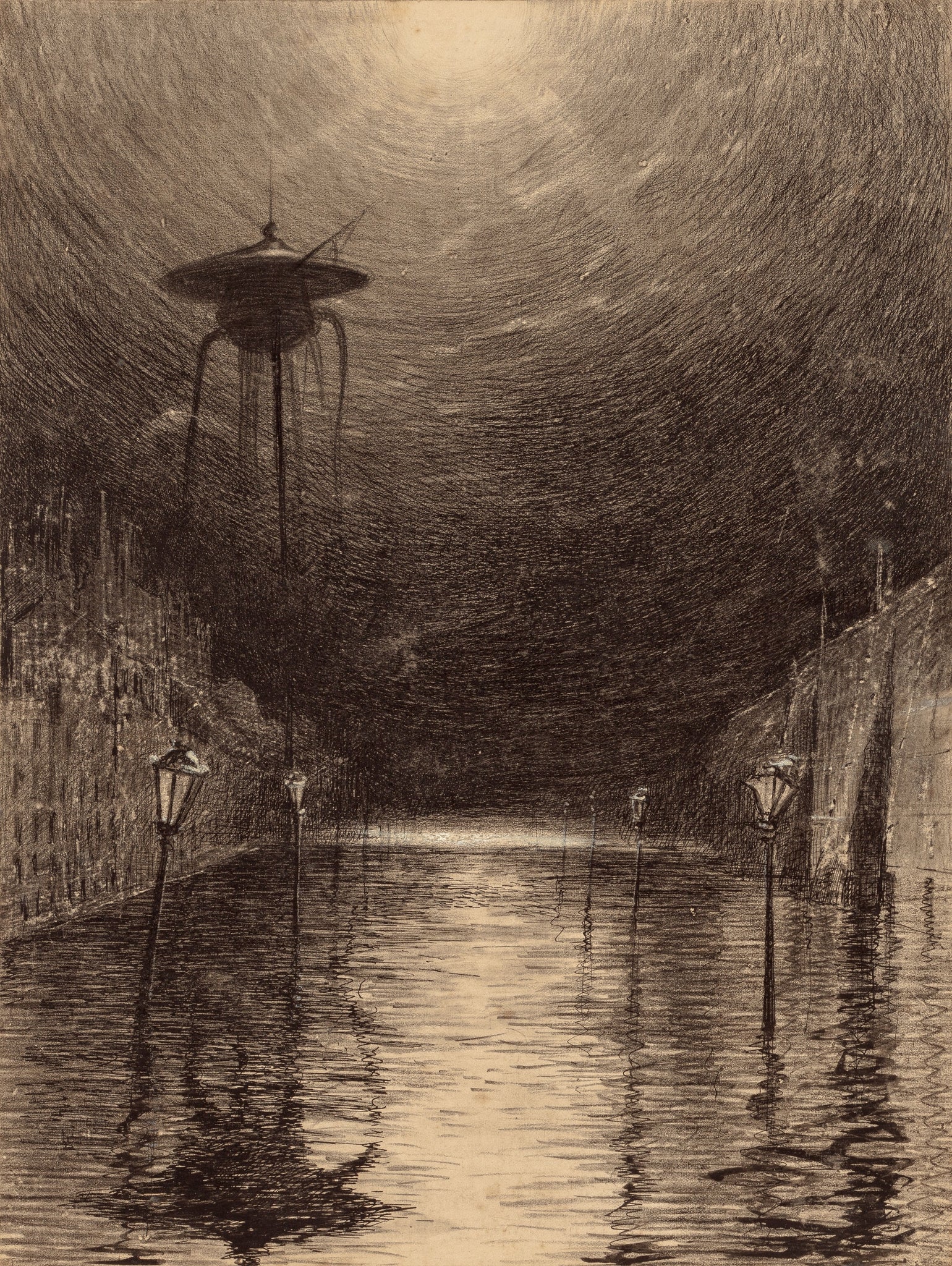 Henrique Alvim Correa - Martian Machine Over Thames (1906) - 17" x 22" Art Print