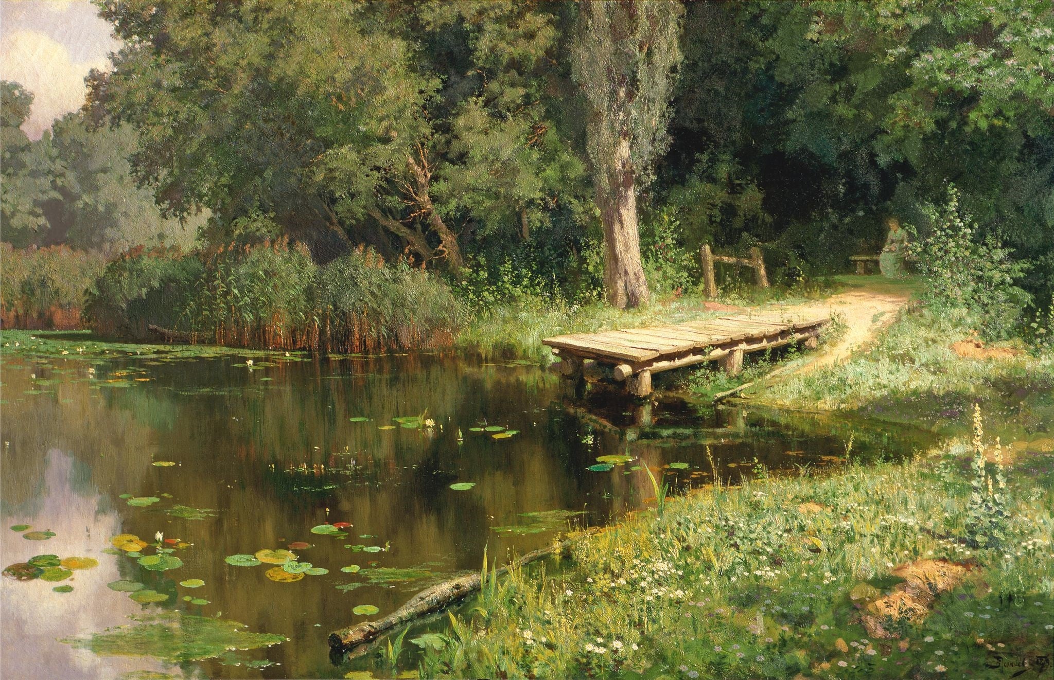 Vasily Polenov - An Overgrown Pond (1879) Relaxing Landscape - 17"x22" Art Print