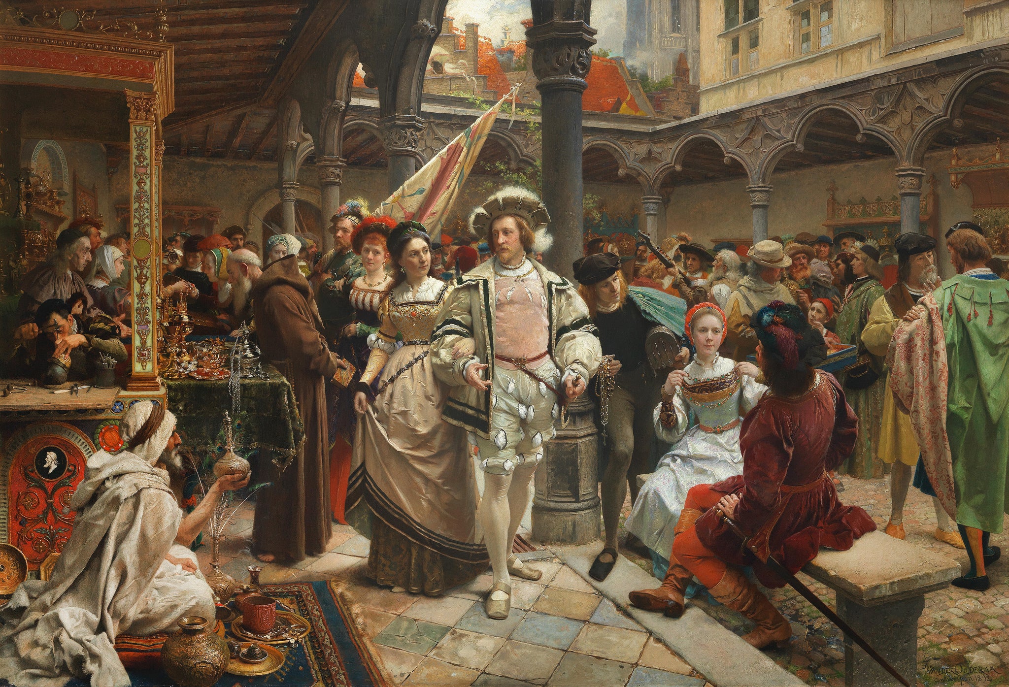 Pieter Van der Ouderaa -  Fair at Old Stock Exchange Antwerp (1892) - 17" x 22" Fine Art Print