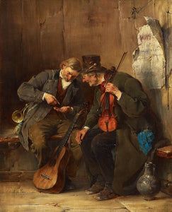 Ferdinand Keller - Payment (1883) Musicians Violin Guitar - 17" x 22" Art Print