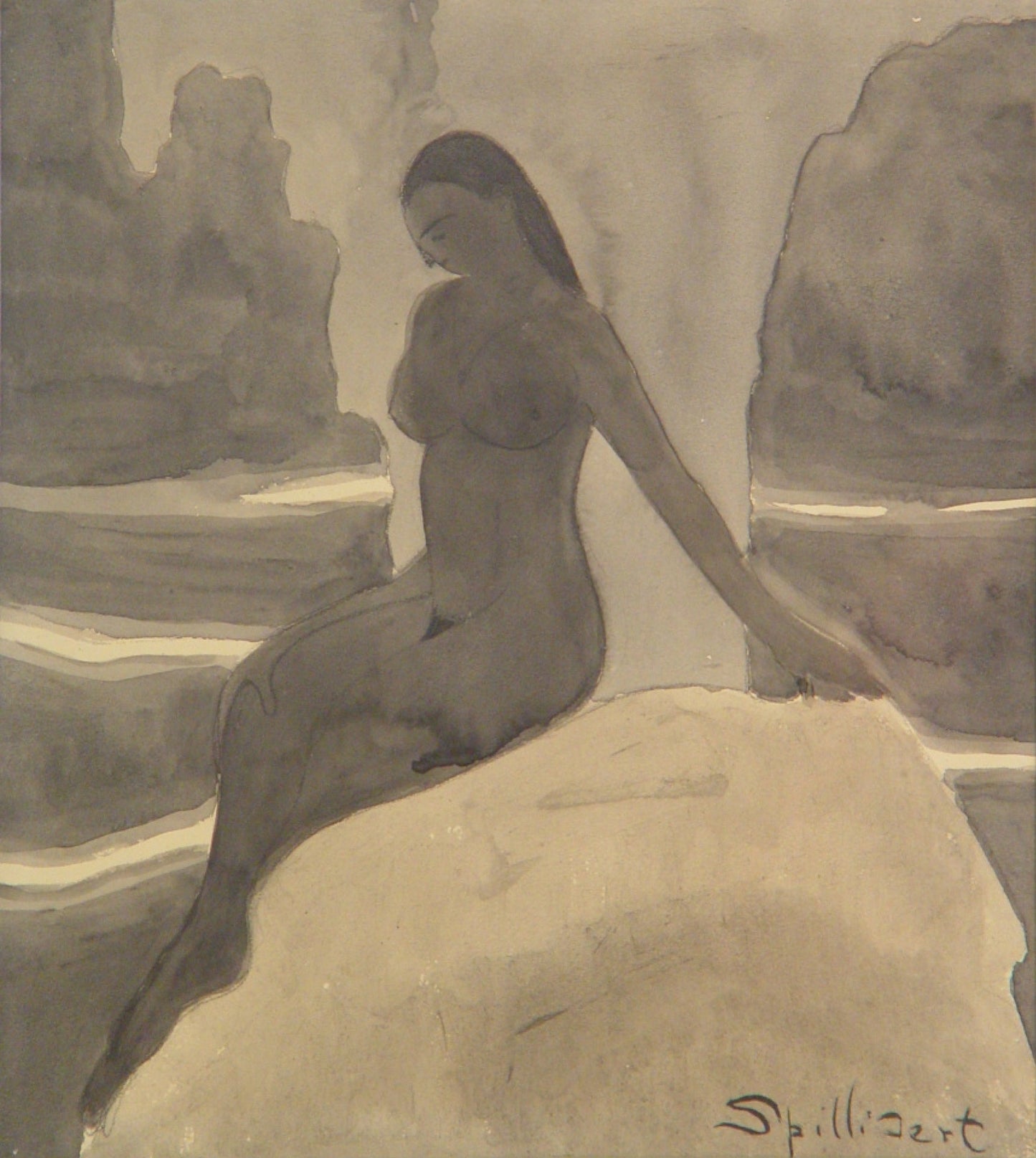 {{ product_title }} Fine Art Print | {{ product_vendor }} Jakero77 Léon Spilliaert - Nude Bather on Rock (1919-20) Fine Art Print Art Print  Jakero77