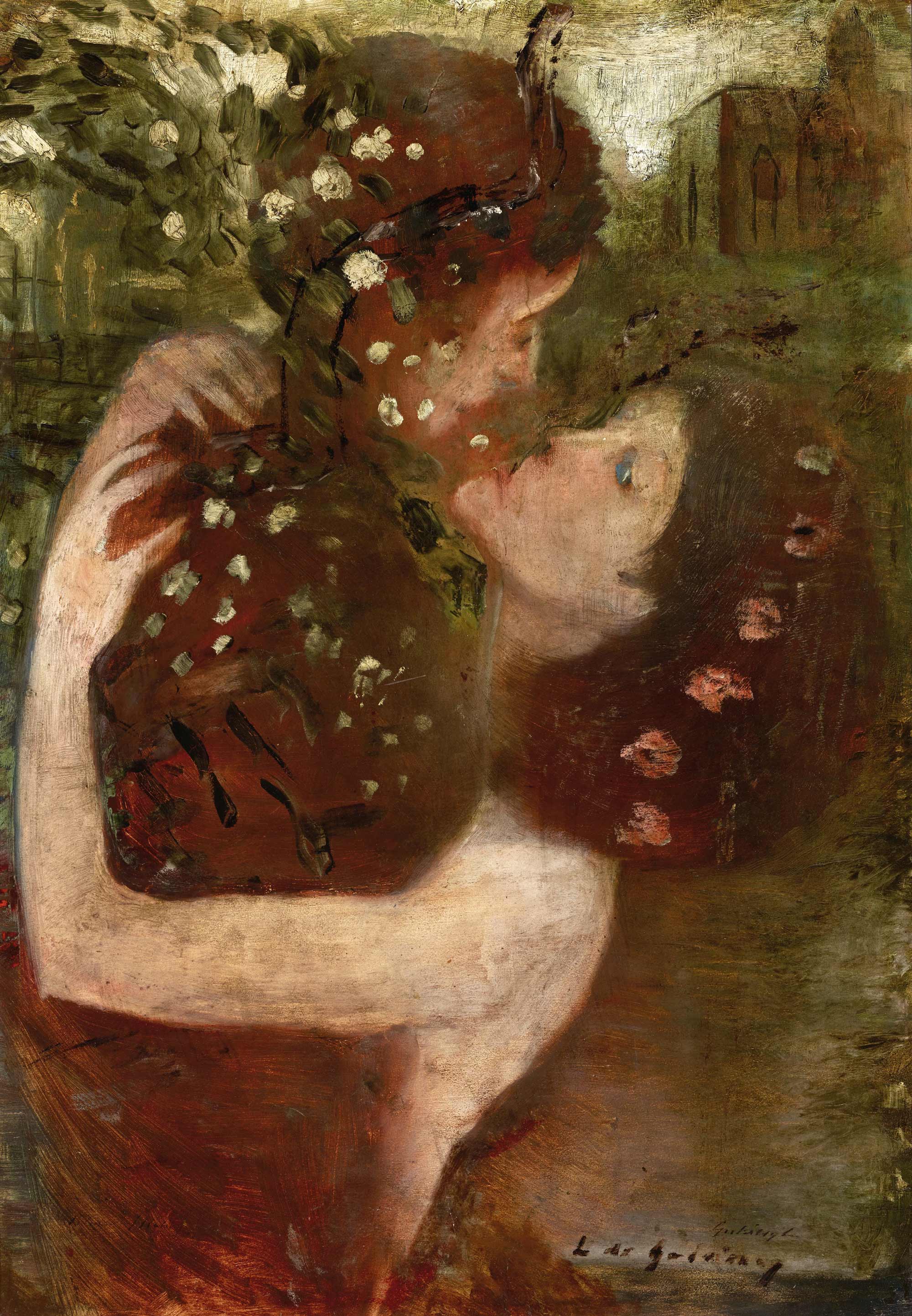 {{ product_title }} Fine Art Print | {{ product_vendor }} Jakero77 Lajos Gulácsy - Ecstasy (1908) Romance Lovers Kiss Fine Art Print Art Print  Jakero77