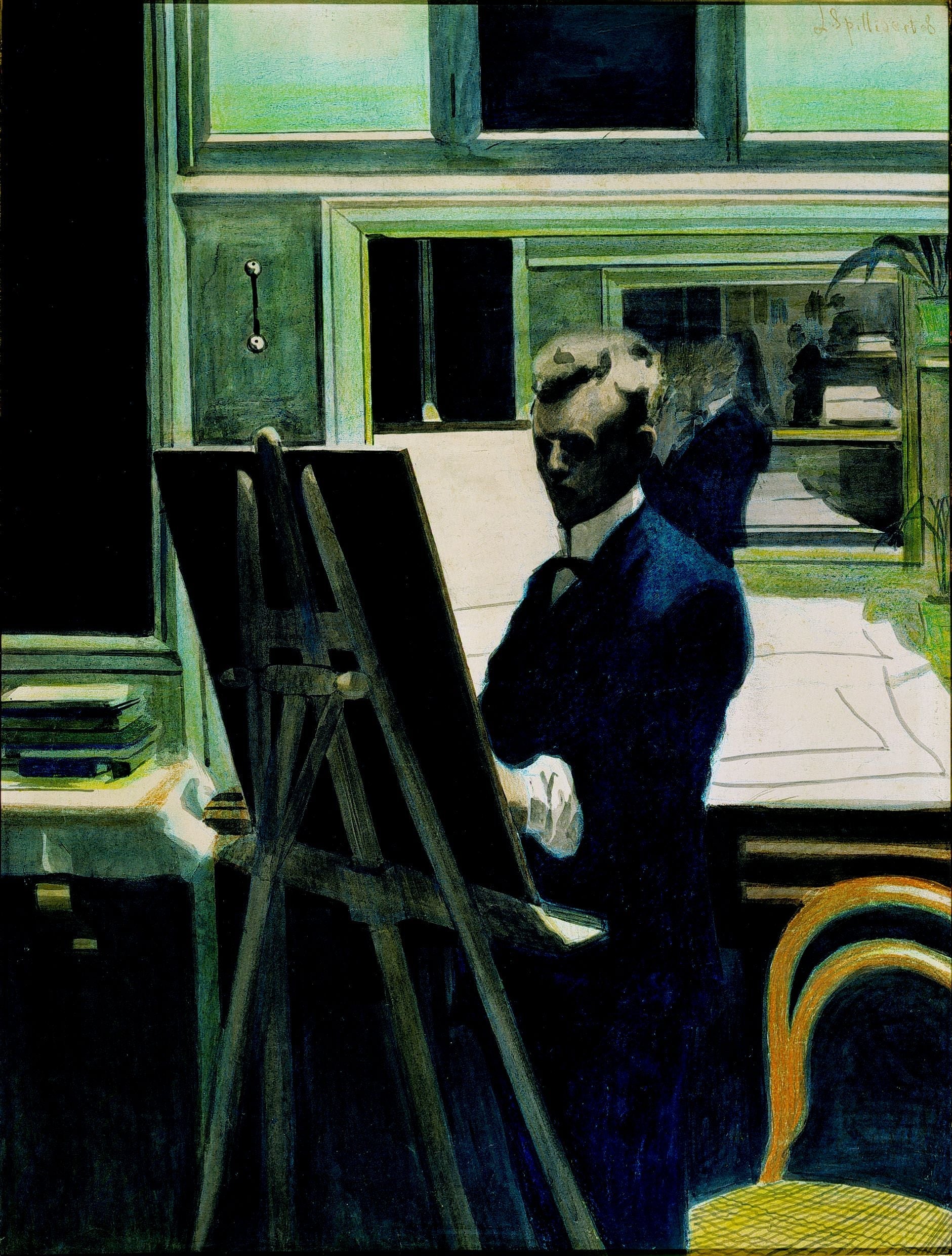 {{ product_title }} Fine Art Print | {{ product_vendor }} Jakero77 Léon Spilliaert - Self Portrait at Easel (1908) Fine Art Print Art Print  Jakero77