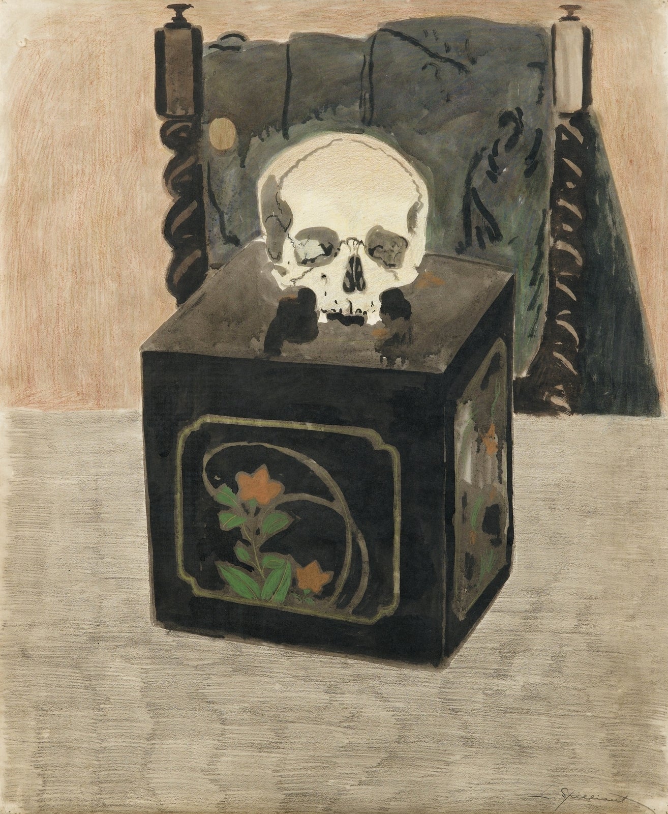 {{ product_title }} Fine Art Print | {{ product_vendor }} Jakero77 Léon Spilliaert - Vanitas (1917) Skull on a Box Fine Art Print Art Print  Jakero77