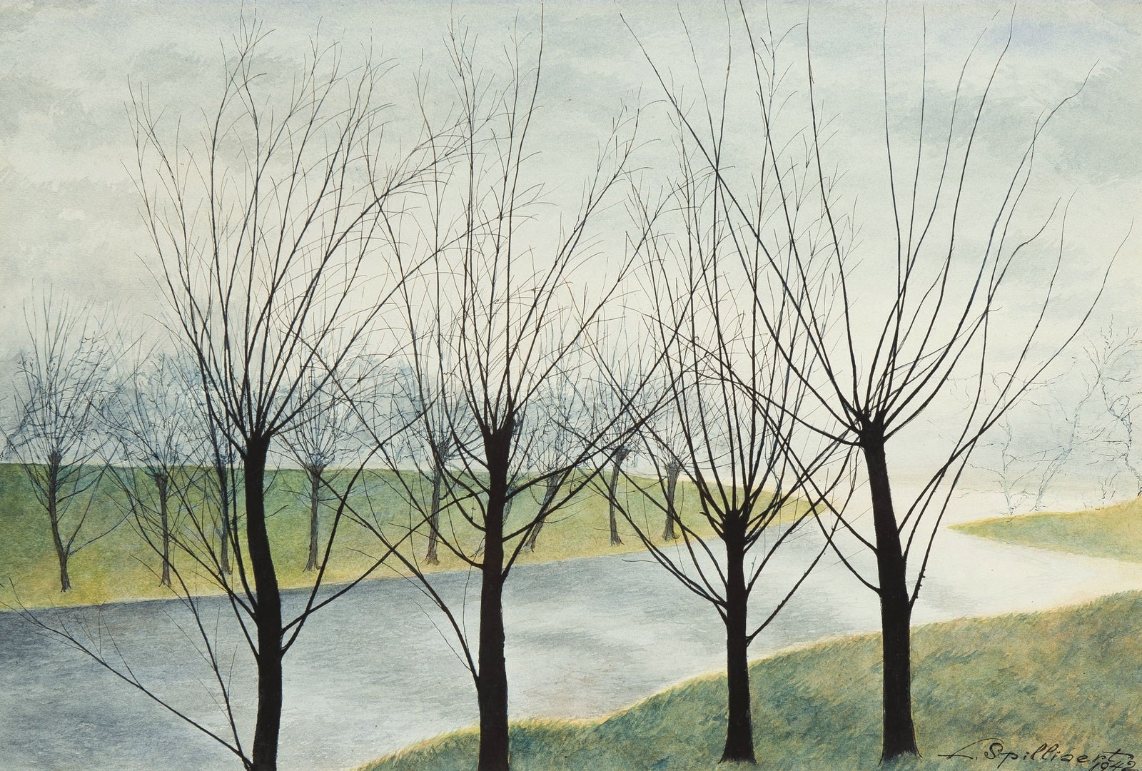 Léon Spilliaert - Willows at the Waterside (1942) - 17" x 22" Fine Art Print