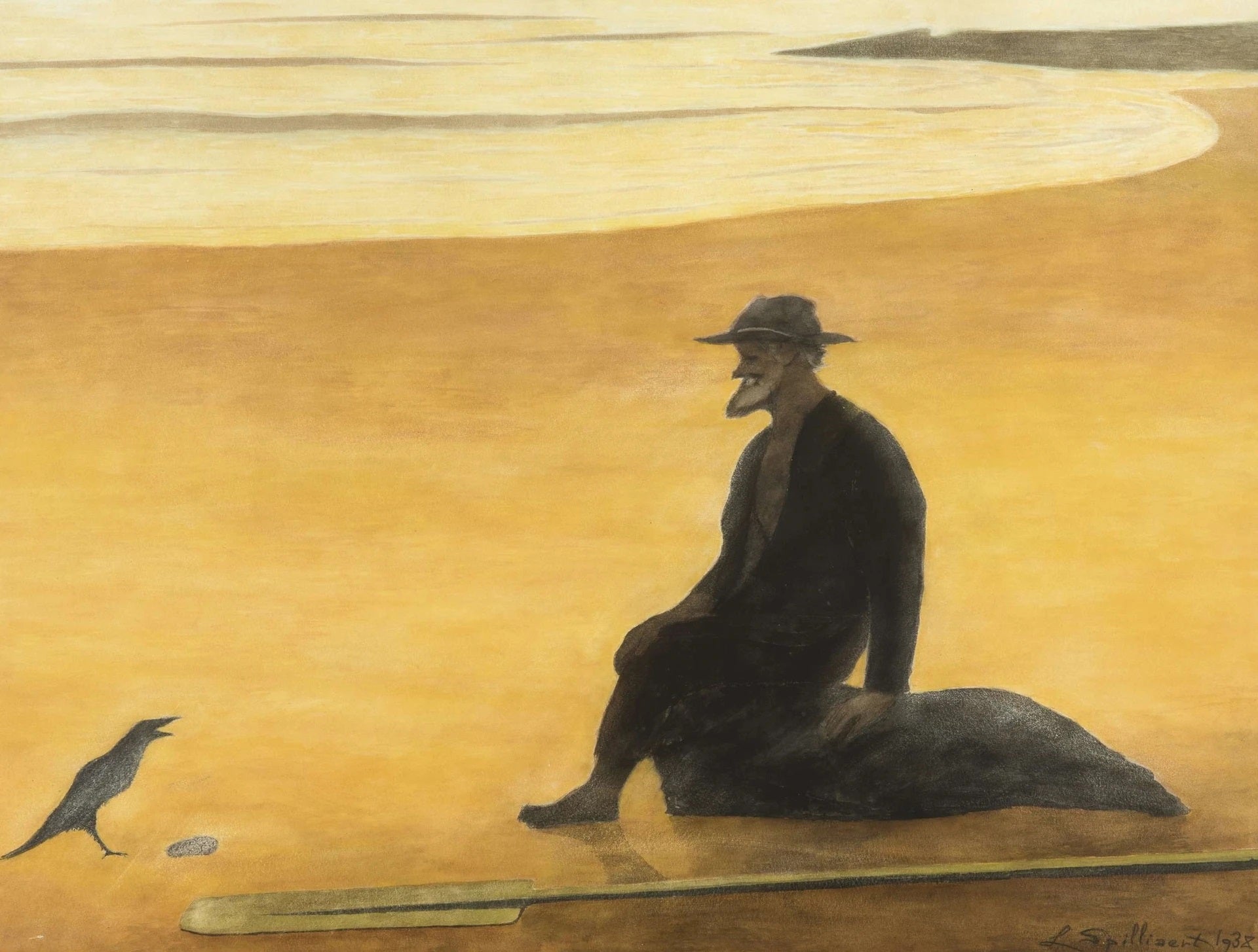{{ product_title }} Fine Art Print | {{ product_vendor }} Jakero77 Léon Spilliaert - Beach View with Prophet (1938) Fine Art Print Art Print  Jakero77
