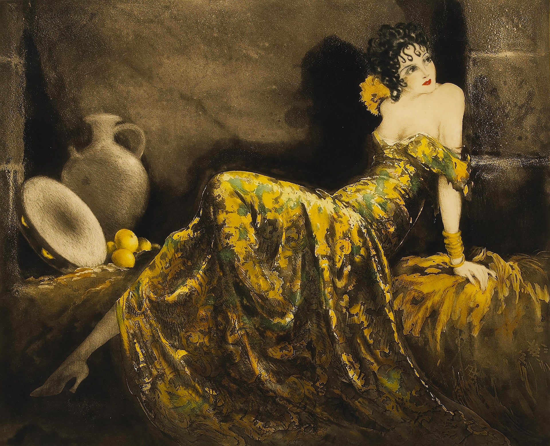 {{ product_title }} Fine Art Print | {{ product_vendor }} Jakero77 Louis Icart - Gay Senorita Gitane (1939) Elegant Woman in Dress Fine Art Print Art Print  Jakero77