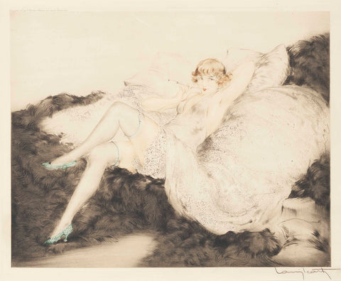 Louis Icart - White Underwear (1925) Lady Smoking Cigarette - 17"x22" Art Print