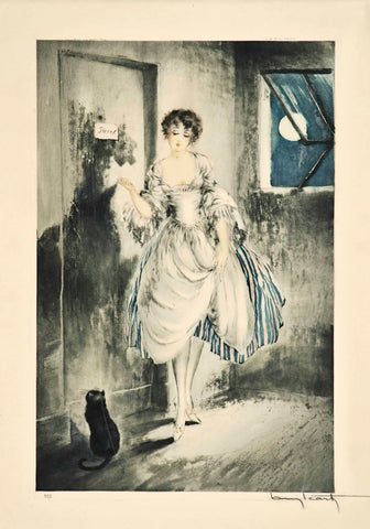 Louis Icart - Pierrette (1927) Classy Lady Black Cat - 17" x 22" Fine Art Print