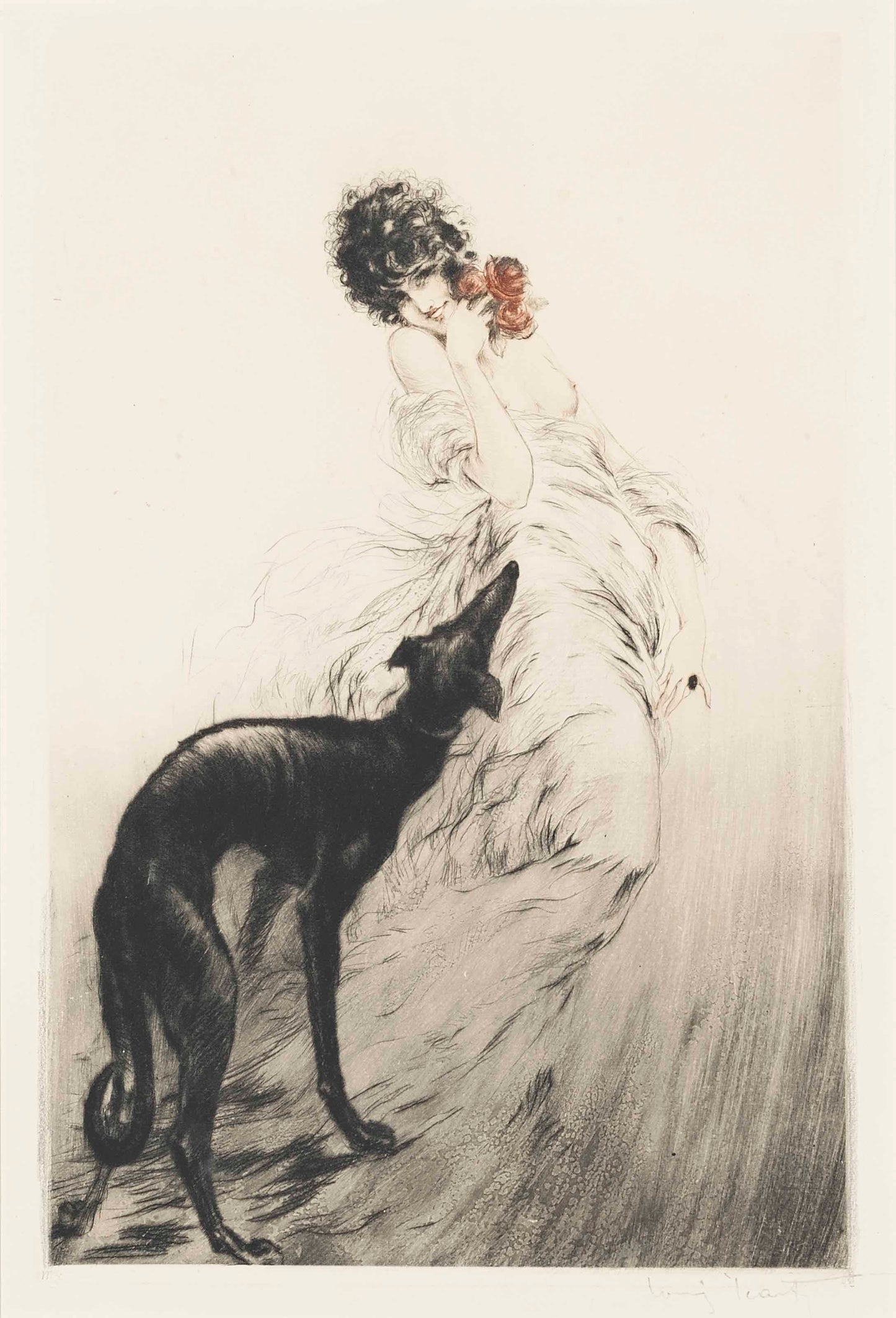 {{ product_title }} Fine Art Print | {{ product_vendor }} Jakero77 Louis Icart - Favorite Scent (1920) Woman & Greyhound Fine Art Print Art Print  Jakero77