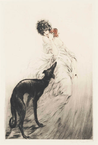 Louis Icart - Favorite Scent (1920) Woman & Greyhound - 17" x 22" Fine Art Print