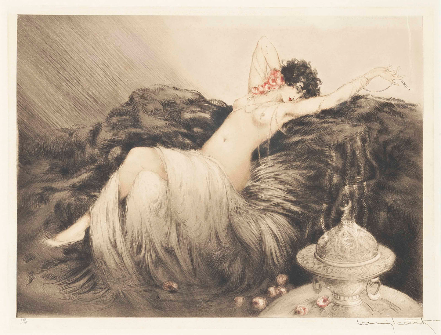 {{ product_title }} Fine Art Print | {{ product_vendor }} Jakero77 Louis Icart - Smoke (1927) Nude Lady Smoking Cigarette Fine Art Print Art Print  Jakero77