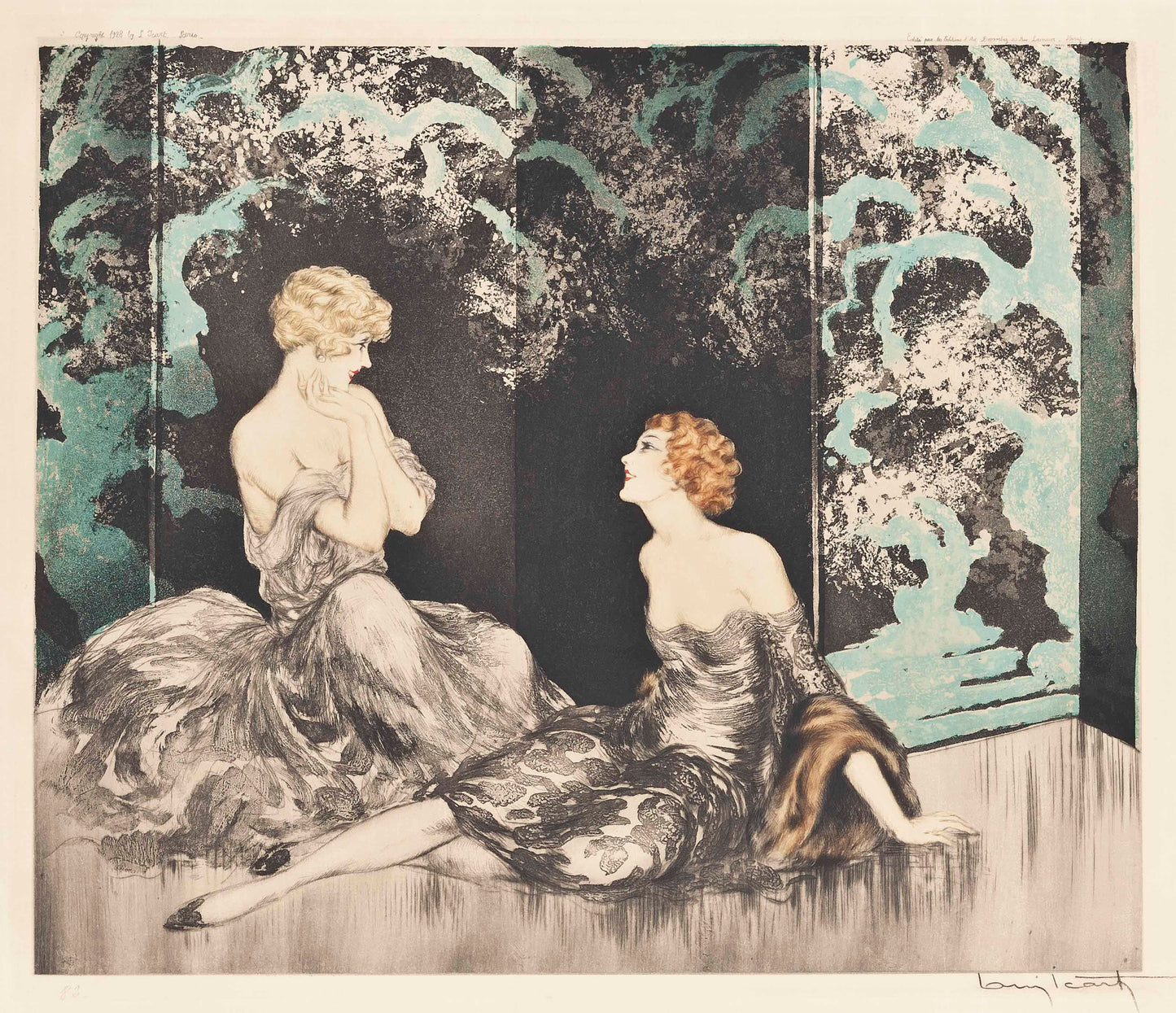{{ product_title }} Fine Art Print | {{ product_vendor }} Jakero77 Louis Icart - Intimacy (1928) Two Women in Dresses Fine Art Print Art Print  Jakero77