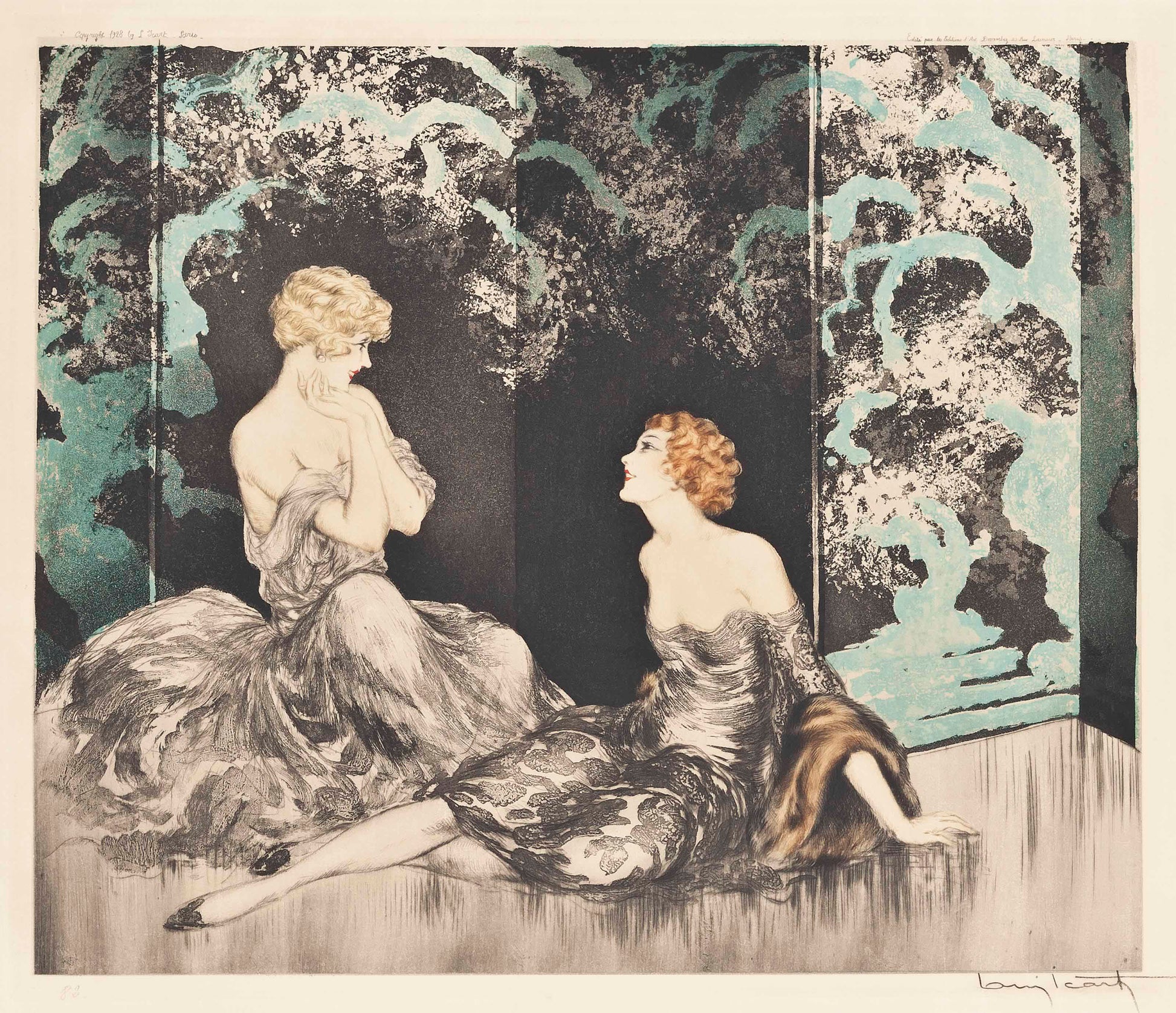 {{ product_title }} Fine Art Print | {{ product_vendor }} Jakero77 Louis Icart - Intimacy (1928) Two Women in Dresses Fine Art Print Art Print  Jakero77