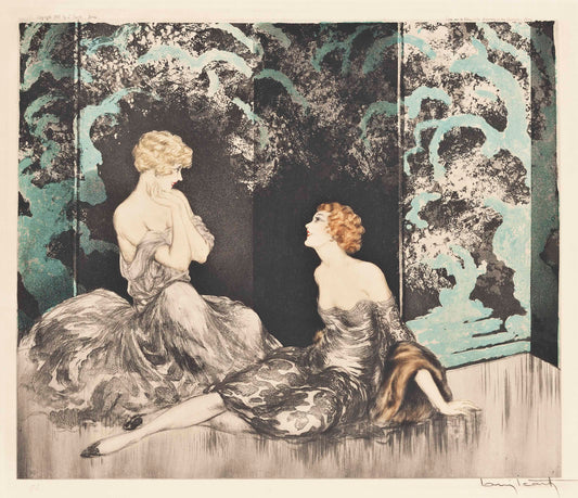 {{ product_title }} Fine Art Print | {{ product_vendor }} Jakero77 Louis Icart - Intimacy (1928) Two Women in Dresses Fine Art Print Art Print  Jakero77
