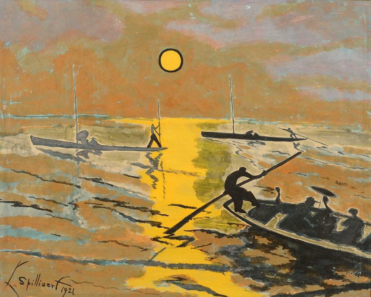 Léon Spilliaert - Gondolas in the Sunset (1921) - 17" x 22" Fine Art Print