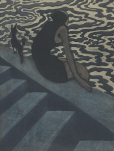 Léon Spilliaert - Bagnante (1910) Bather Sitting Pool - 17" x 22" Fine Art Print