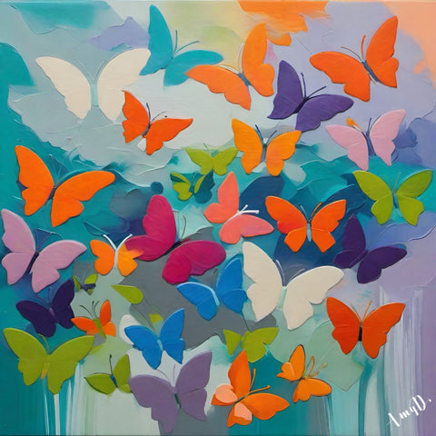 Amy Diab - Spring at Last Colorful Butterflies (2023) Hand-Signed - 17"x22" Print