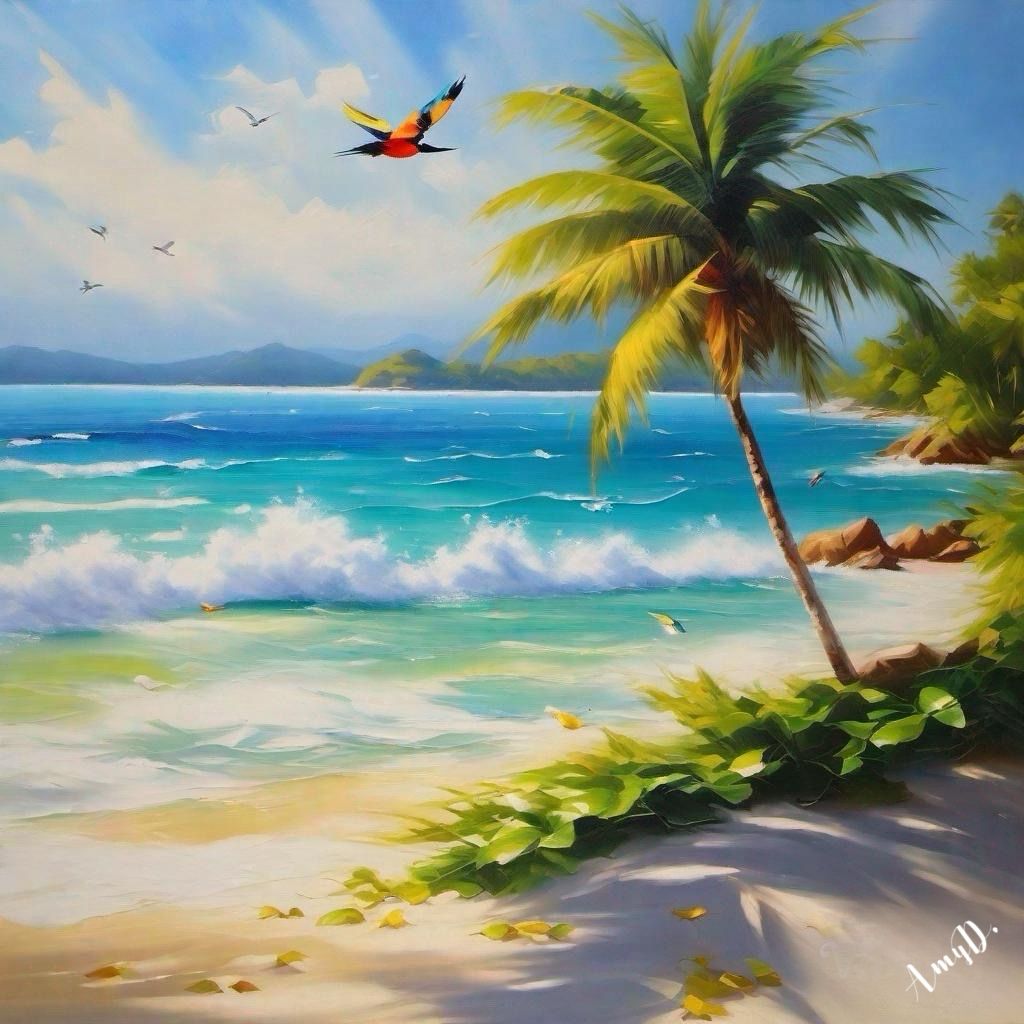 Amy Diab - Paradise Found A Serene Tropical Beach Escape (2023) Hand-Signed - 17"x22" Fine Art Print