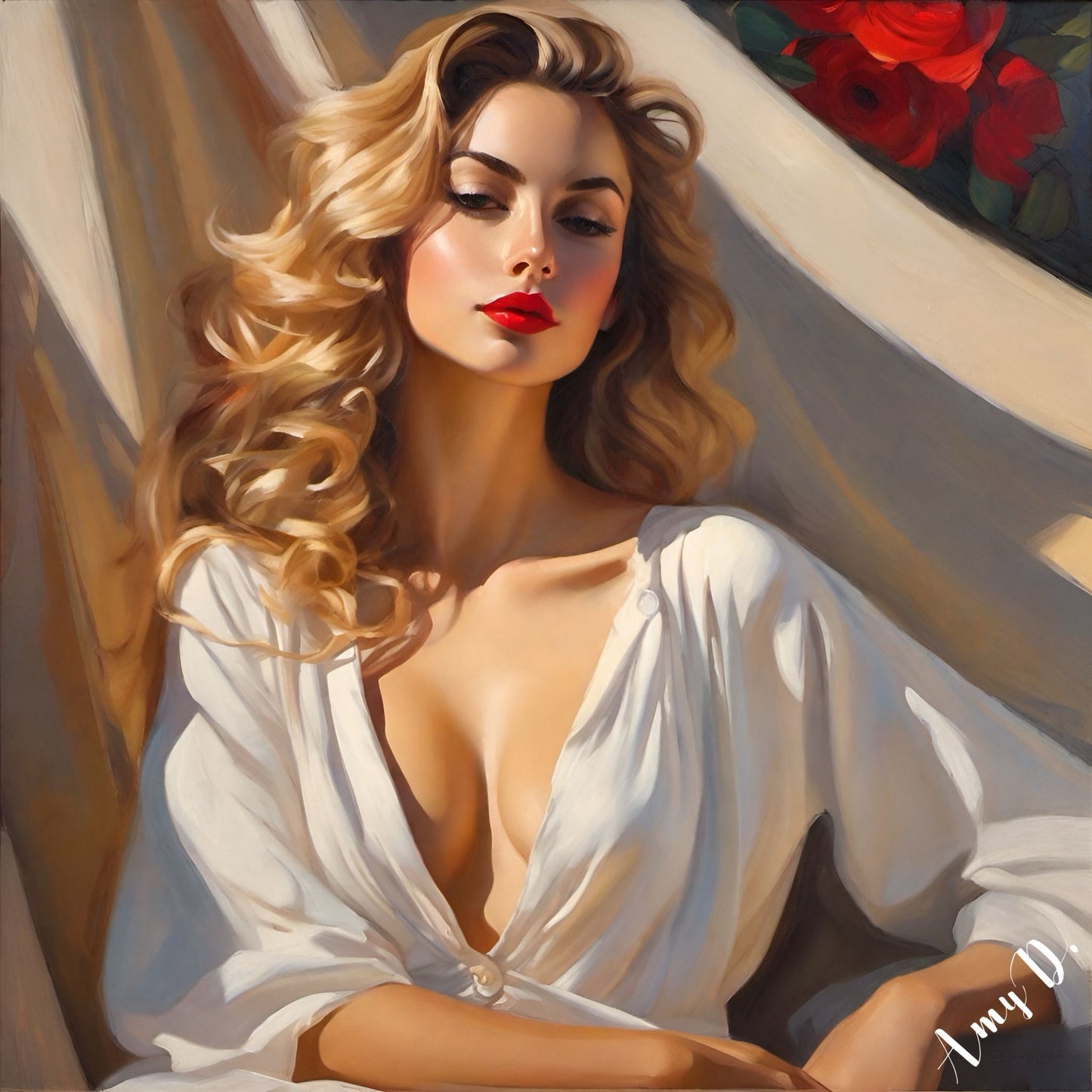 {{ product_title }} Fine Art Print | {{ product_vendor }} Jakero77 Amy Diab - Scarlet Enigma (2024) Blonde Pin-Up Girl Hand-Signed Fine Art Print Art Print  Jakero77