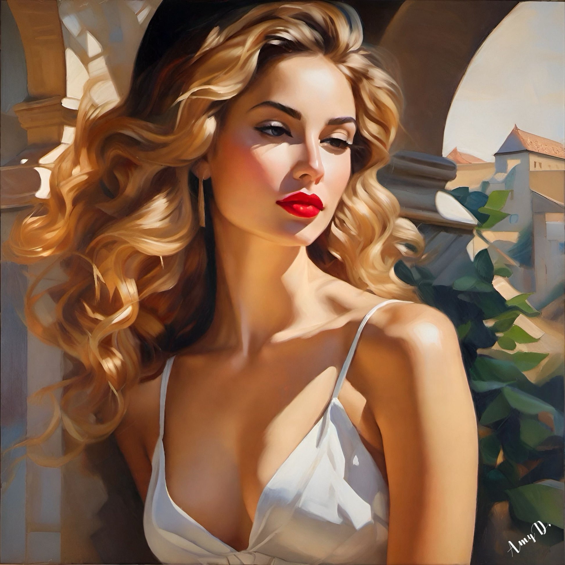 {{ product_title }} Fine Art Print | {{ product_vendor }} Jakero77 Amy Diab - Golden Tresses (2024) Blonde Pin-Up Girl Hand-Signed Fine Art Print Art Print  Jakero77