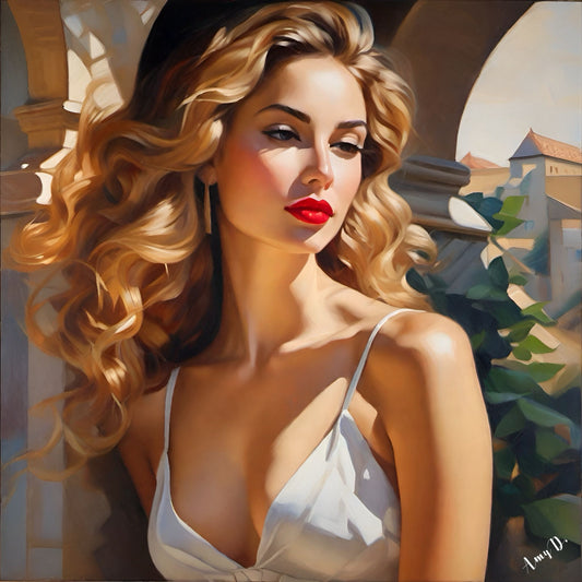 {{ product_title }} Fine Art Print | {{ product_vendor }} Jakero77 Amy Diab - Golden Tresses (2024) Blonde Pin-Up Girl Hand-Signed Fine Art Print Art Print  Jakero77
