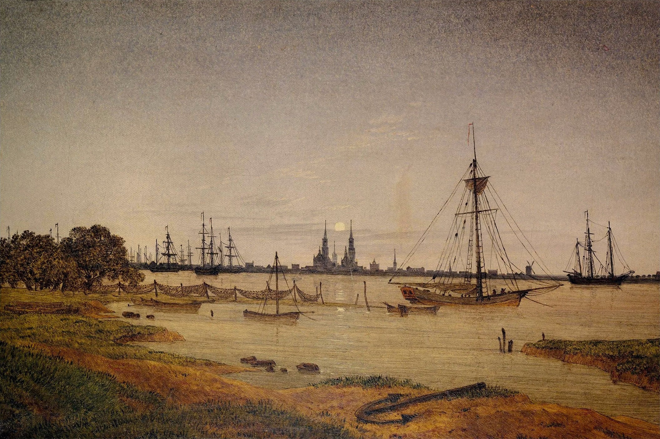 {{ product_title }} Fine Art Print | {{ product_vendor }} Jakero77 Caspar David Friedrich - Harbor by Moonlight (1811) Fine Art Print Art Print  Jakero77