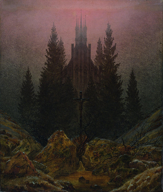 {{ product_title }} Fine Art Print | {{ product_vendor }} Jakero77 Caspar David Friedrich - Cross & Cathedral in Mountains (1812) Fine Art Print Art Print  Jakero77