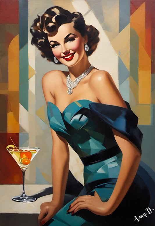 {{ product_title }} Fine Art Print | {{ product_vendor }} Jakero77 Amy Diab - The Siren's Toast (2024) 1950s Pin-Up Girl Signed Fine Art Print Art Print  Jakero77