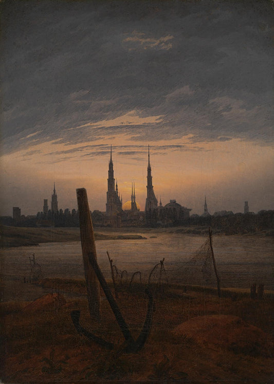{{ product_title }} Fine Art Print | {{ product_vendor }} Jakero77 Caspar David Friedrich - City at Moonrise (1817) Fine Art Print Art Print  Jakero77