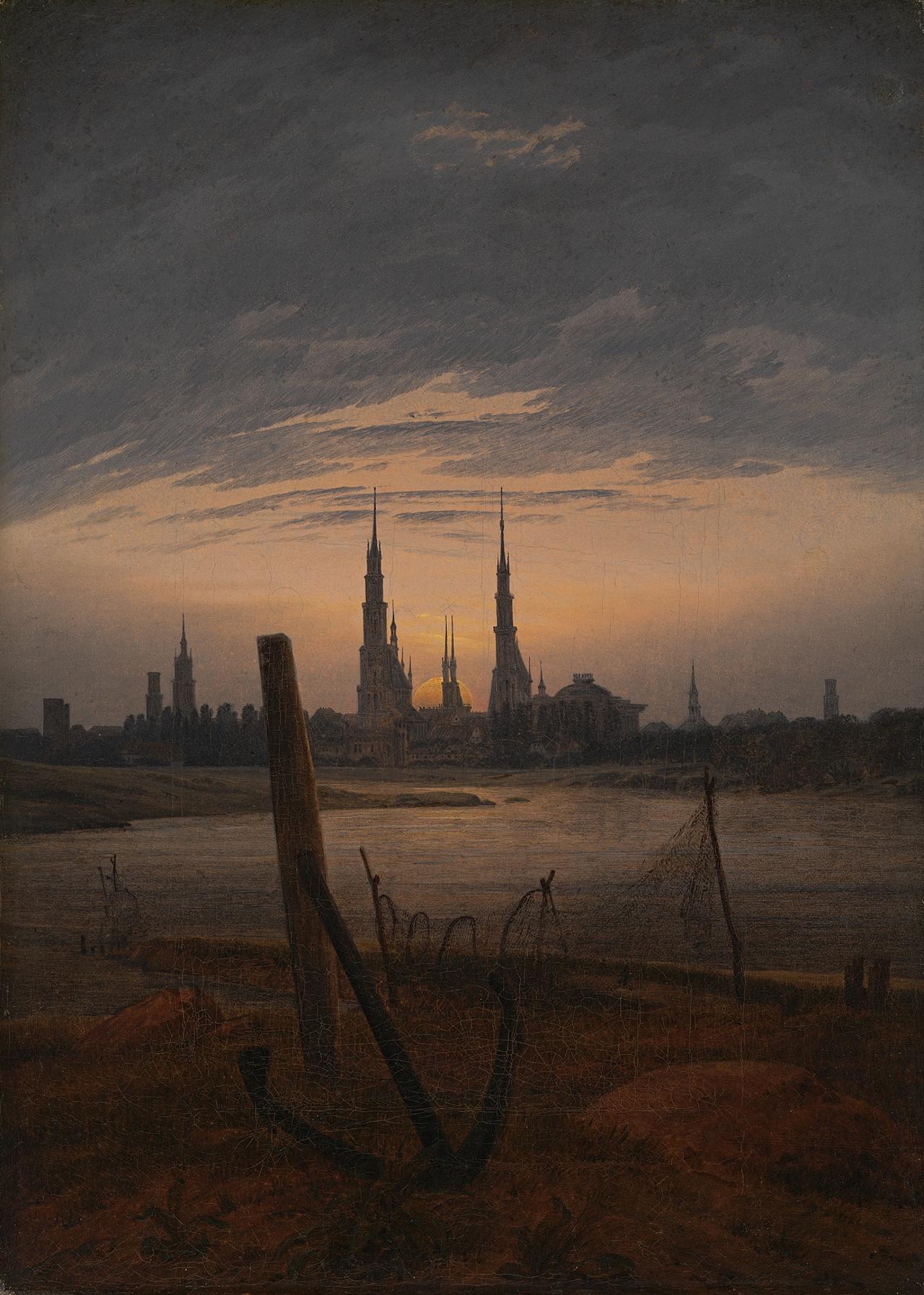 Caspar David Friedrich - City at Moonrise (1817) - 17" x 22" Fine Art Print