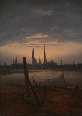 Caspar David Friedrich - City at Moonrise (1817) - 17" x 22" Fine Art Print