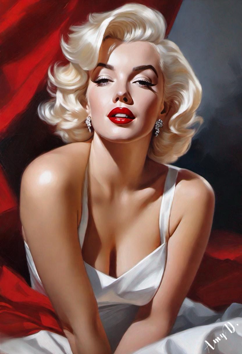 {{ product_title }} Fine Art Print | {{ product_vendor }} Jakero77 Amy Diab - Vermillion Dream (2024) Blonde Pin-Up Girl Fine Art Print Art Print  Jakero77