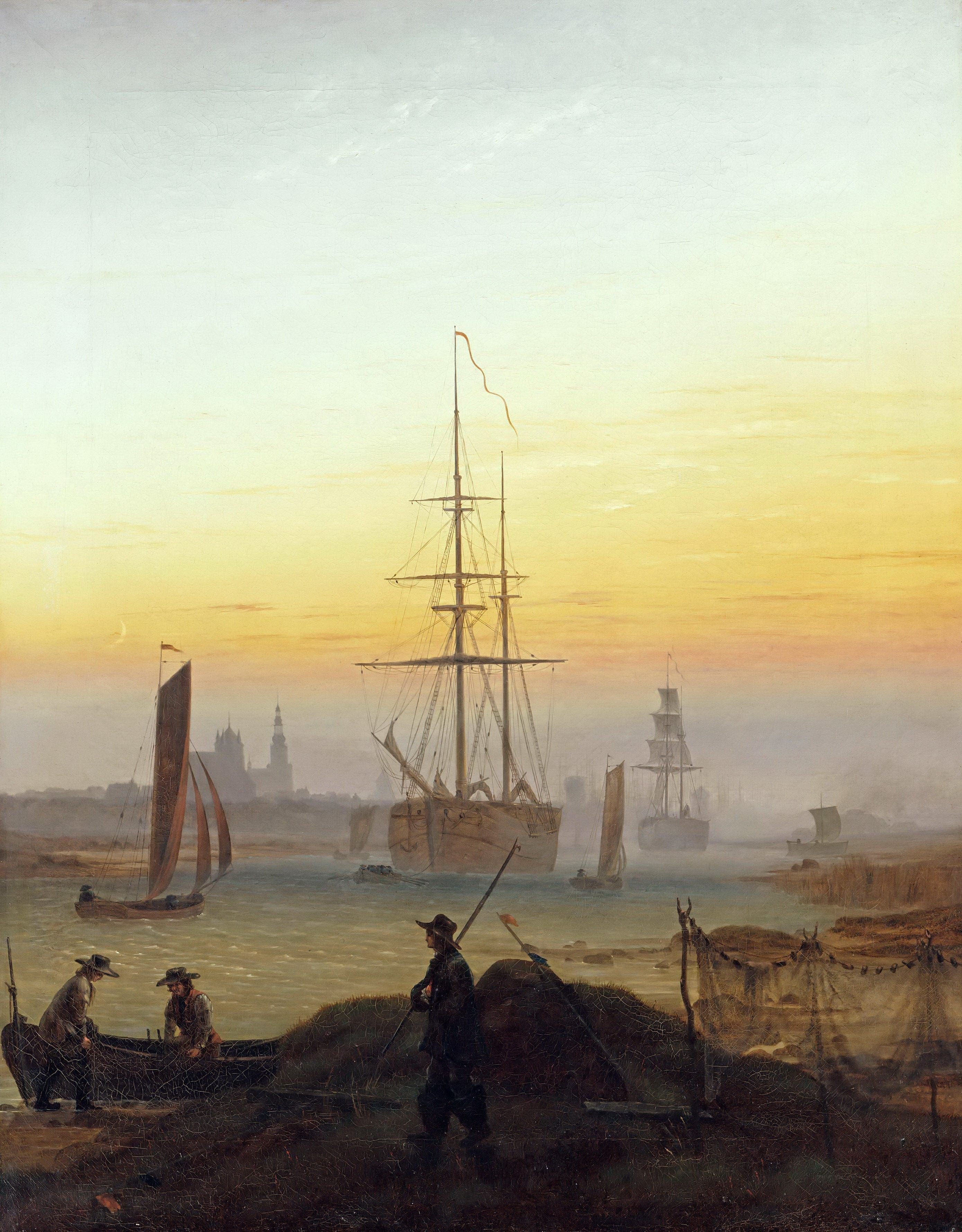 {{ product_title }} Fine Art Print | {{ product_vendor }} Jakero77 Caspar David Friedrich - Ships at the Port of Greifswald (1818) Fine Art Print Art Print  Jakero77