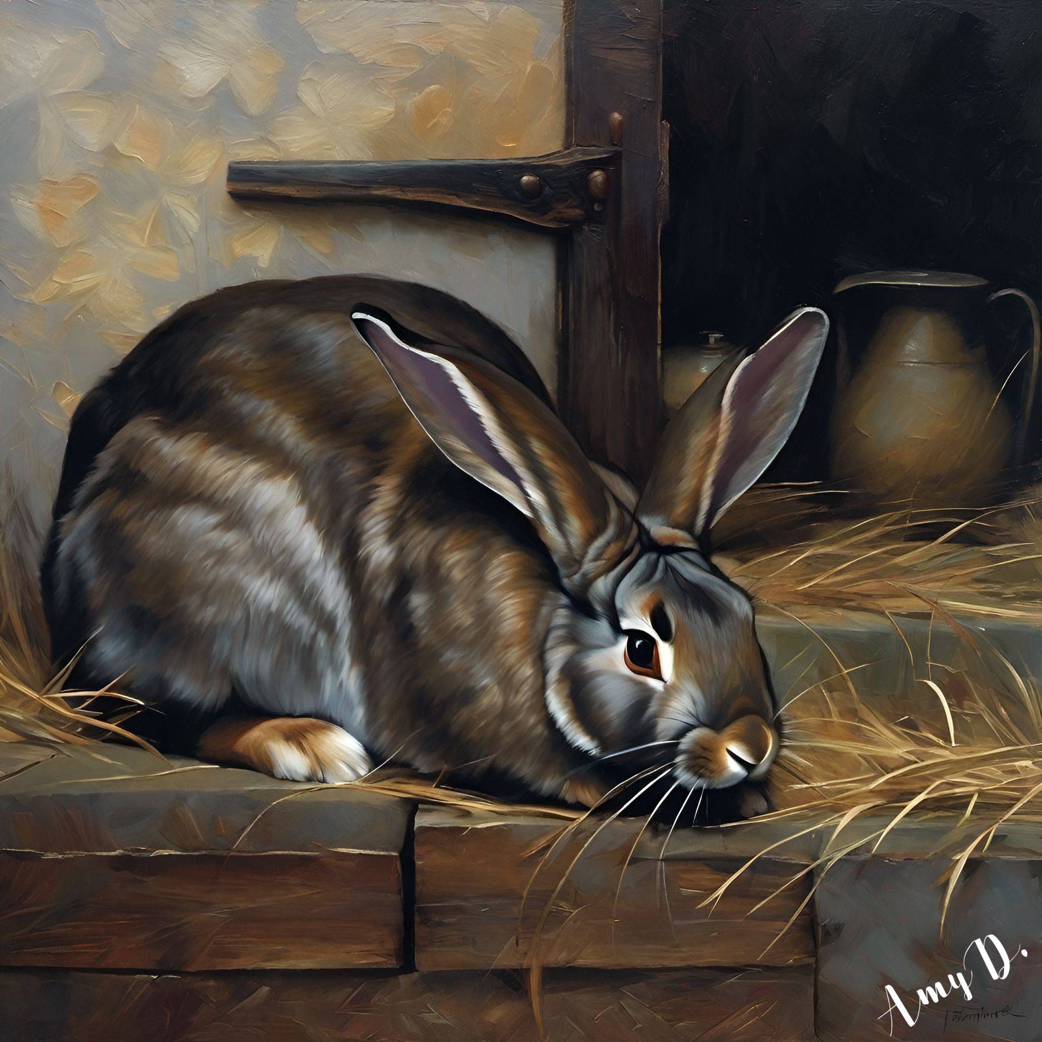 {{ product_title }} Fine Art Print | {{ product_vendor }} Jakero77 Amy Diab - Afternoon Repose (2024) Rabbit Hand-Signed Fine Art Print Art Print  Jakero77