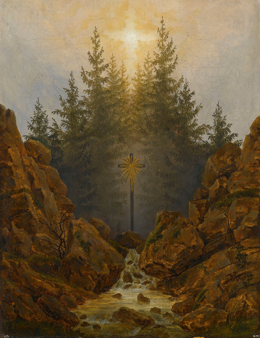 {{ product_title }} Fine Art Print | {{ product_vendor }} Jakero77 Caspar David Friedrich - Cross in the Forest Mountains (1812-13) Fine Art Print Art Print  Jakero77