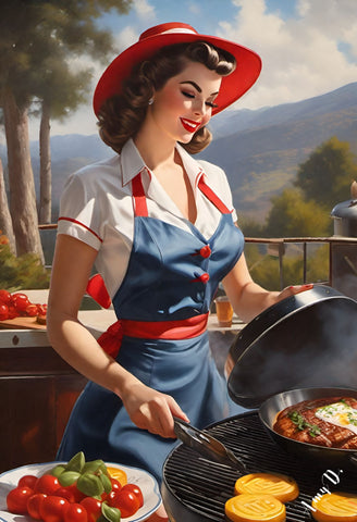 Amy Diab - The Crimson Chef (2024) 1950s Style Pin-up Hand-Signed - 17"x22" Print