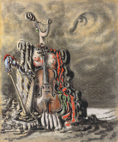 Alberto Savinio - Monumento alla Musica (1951) Surrealism - 17" x 22" Art Print