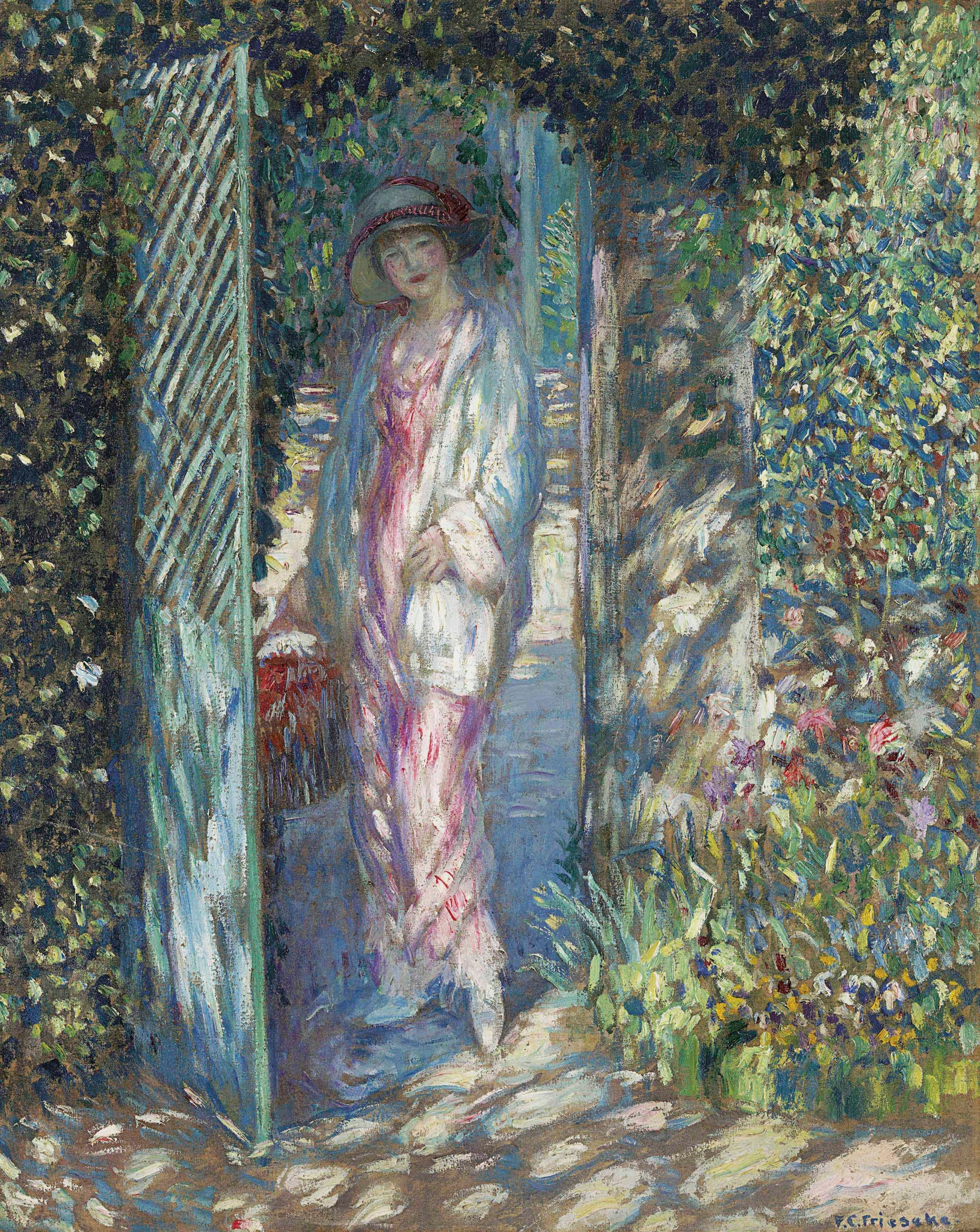 Frederick Carl Frieseke - The Lattice Gate (1913) - 17" x 22" Fine Art Print