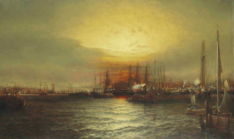 Elisha J. Taylor Baker - Sunrise Chapman Dock Old Brooklyn Navy Yards, East River, New York - 17" x 22" Fine Art Print