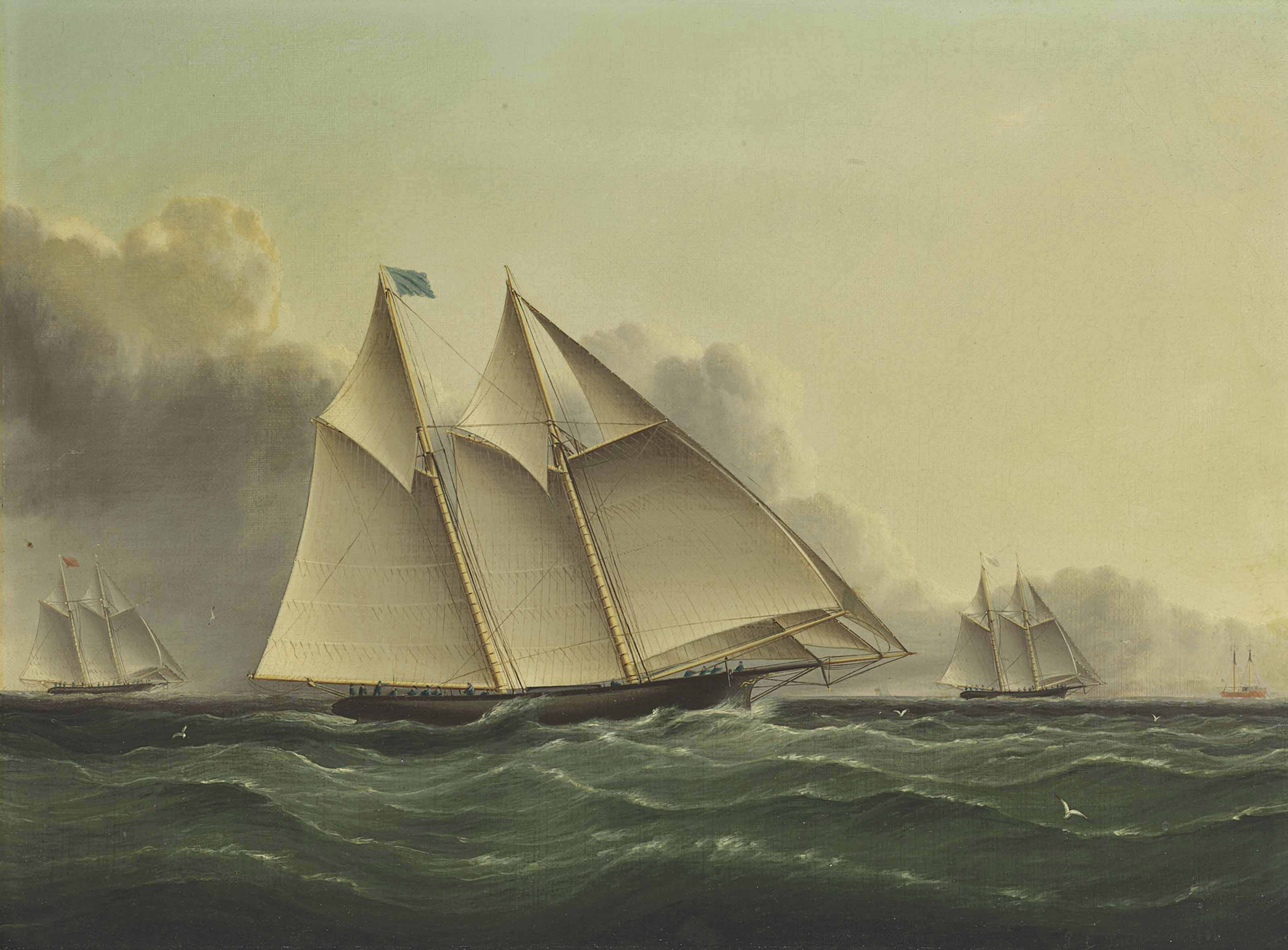 {{ product_title }} Fine Art Print | {{ product_vendor }} Jakero77 James Edward Buttersworth - Henrietta Fleetwing & Vesta Yacht Race Fine Art Print Art Print  Jakero77