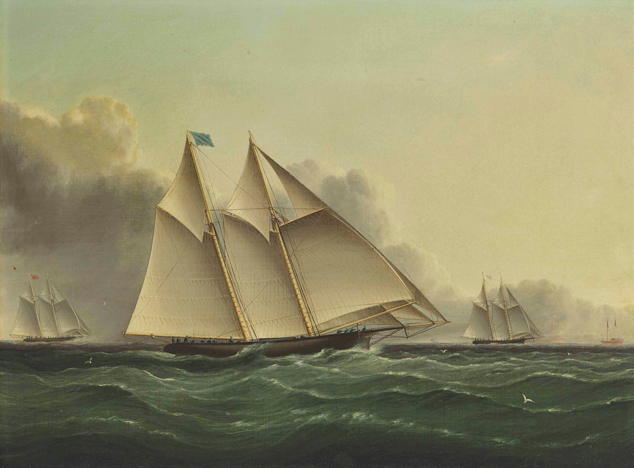 James Edward Buttersworth - Henrietta, Fleetwing & Vesta, Yacht Race - 17" x 22" Fine Art Print