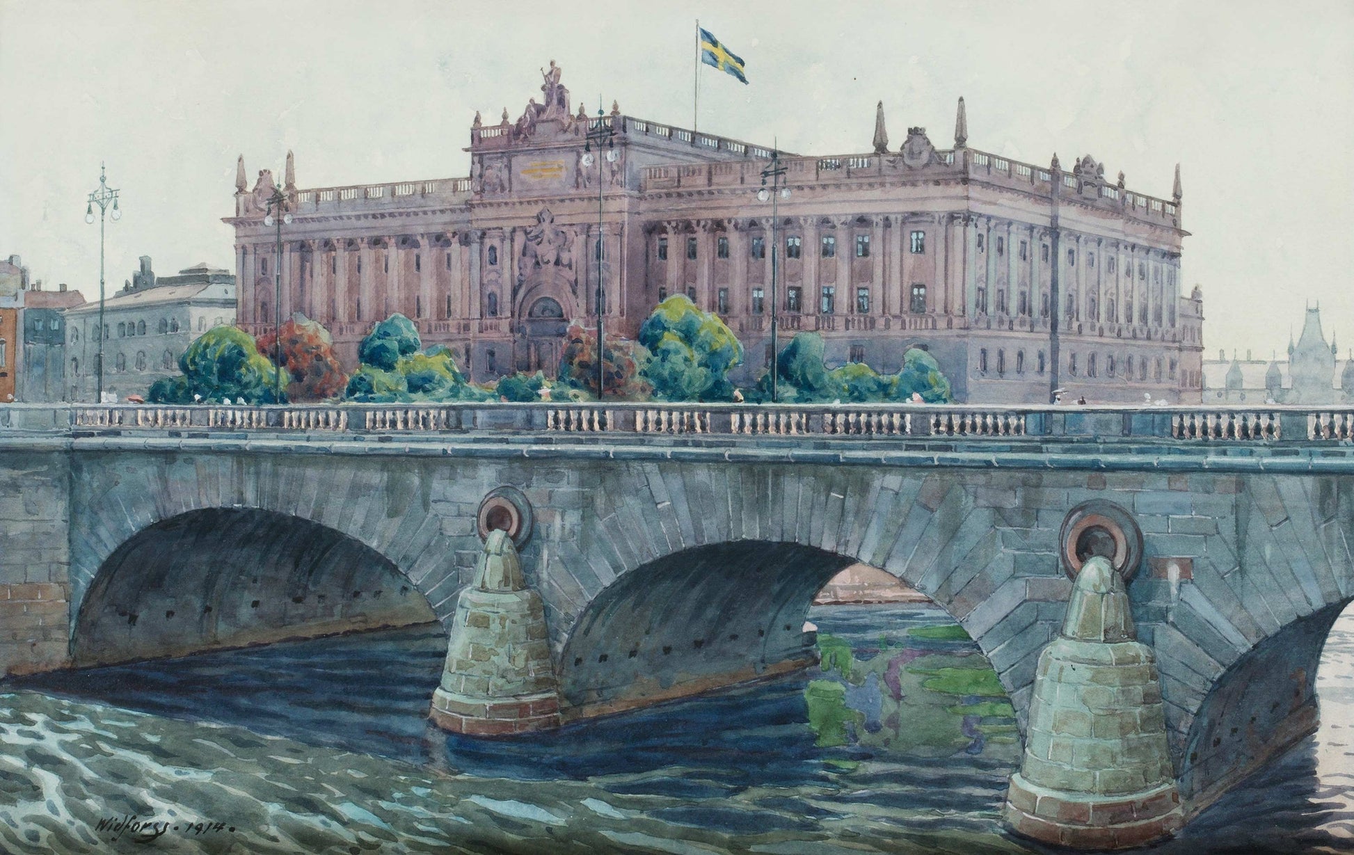 {{ product_title }} Fine Art Print | {{ product_vendor }} Jakero77 Gunnar Widforss - View Towards Parliament House Stockholm (1914) Fine Art Print Art Print  Jakero77