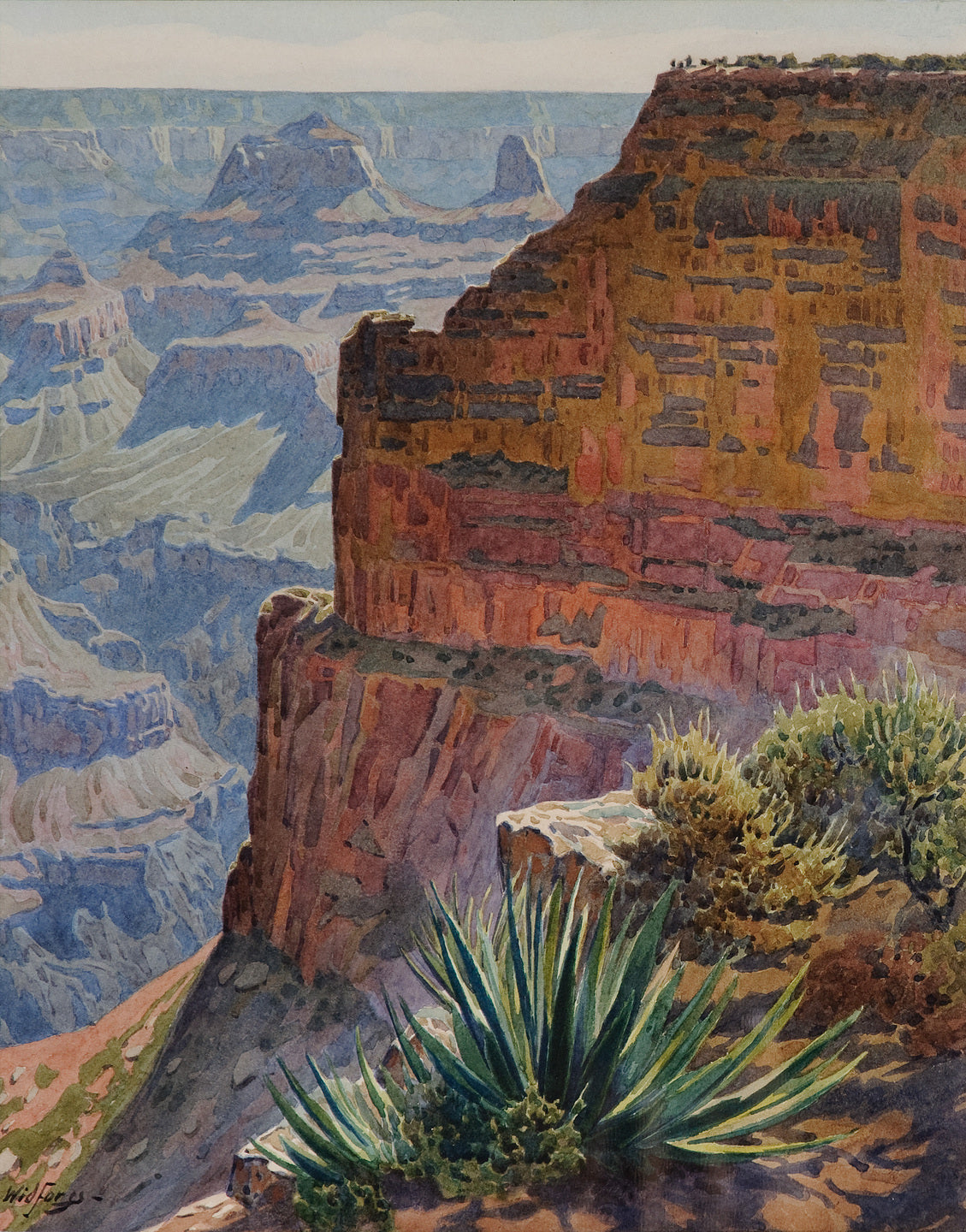 Gunnar Widforss - Grand Canyon View with Cactus (1924) - 17"x22" Fine Art Print