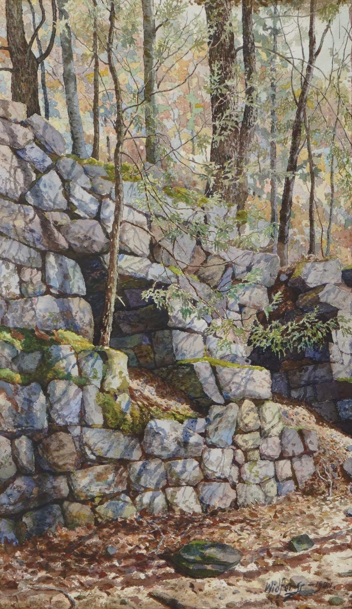 {{ product_title }} Fine Art Print | {{ product_vendor }} Jakero77 Gunnar Widforss - American Landscape Stone Wall (1921) Fine Art Print Art Print  Jakero77