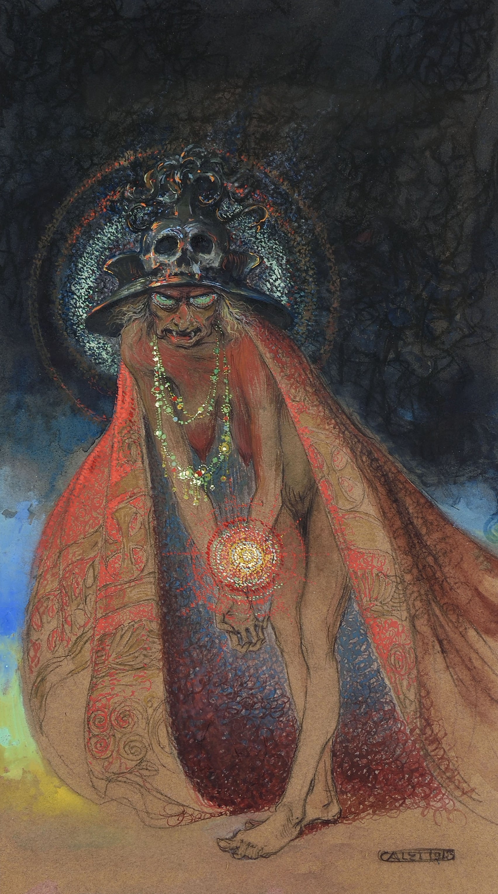 {{ product_title }} Fine Art Print | {{ product_vendor }} Jakero77 Achille Calzi - The Flowers of Evil (1913) Nude Witch Fine Art Print Art Print  Jakero77