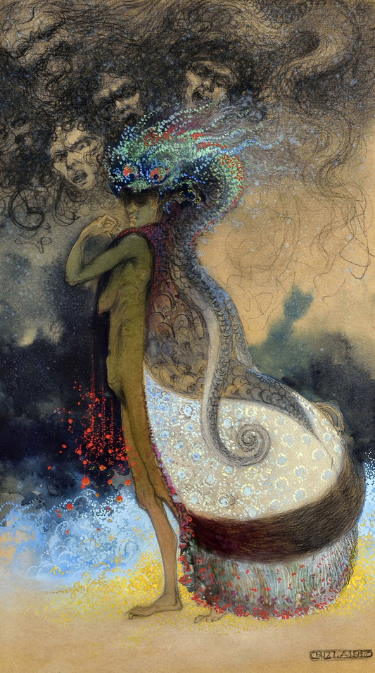 {{ product_title }} Fine Art Print | {{ product_vendor }} Jakero77 Achille Calzi - The Witch (1904) Nude Woman Evil Spells Fine Art Print Art Print  Jakero77