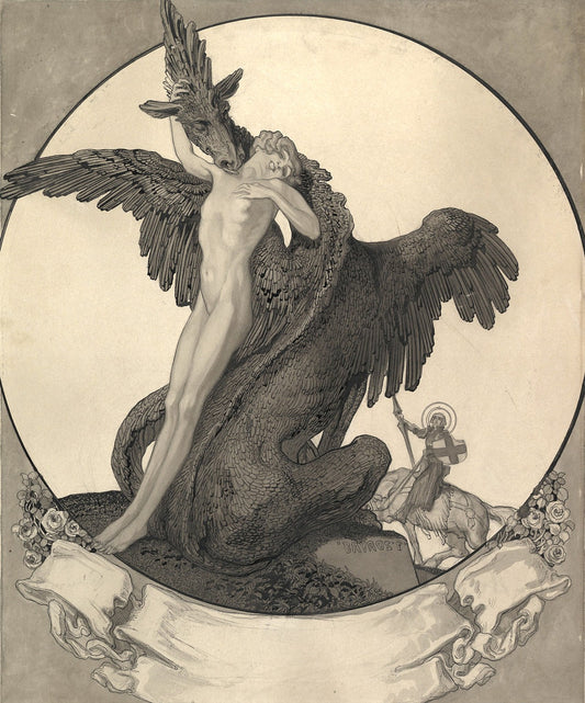 {{ product_title }} Fine Art Print | {{ product_vendor }} Jakero77 Franz von Bayros - St. George Rescuing Maiden from Dragon (1908) Fine Art Print Art Print  Jakero77
