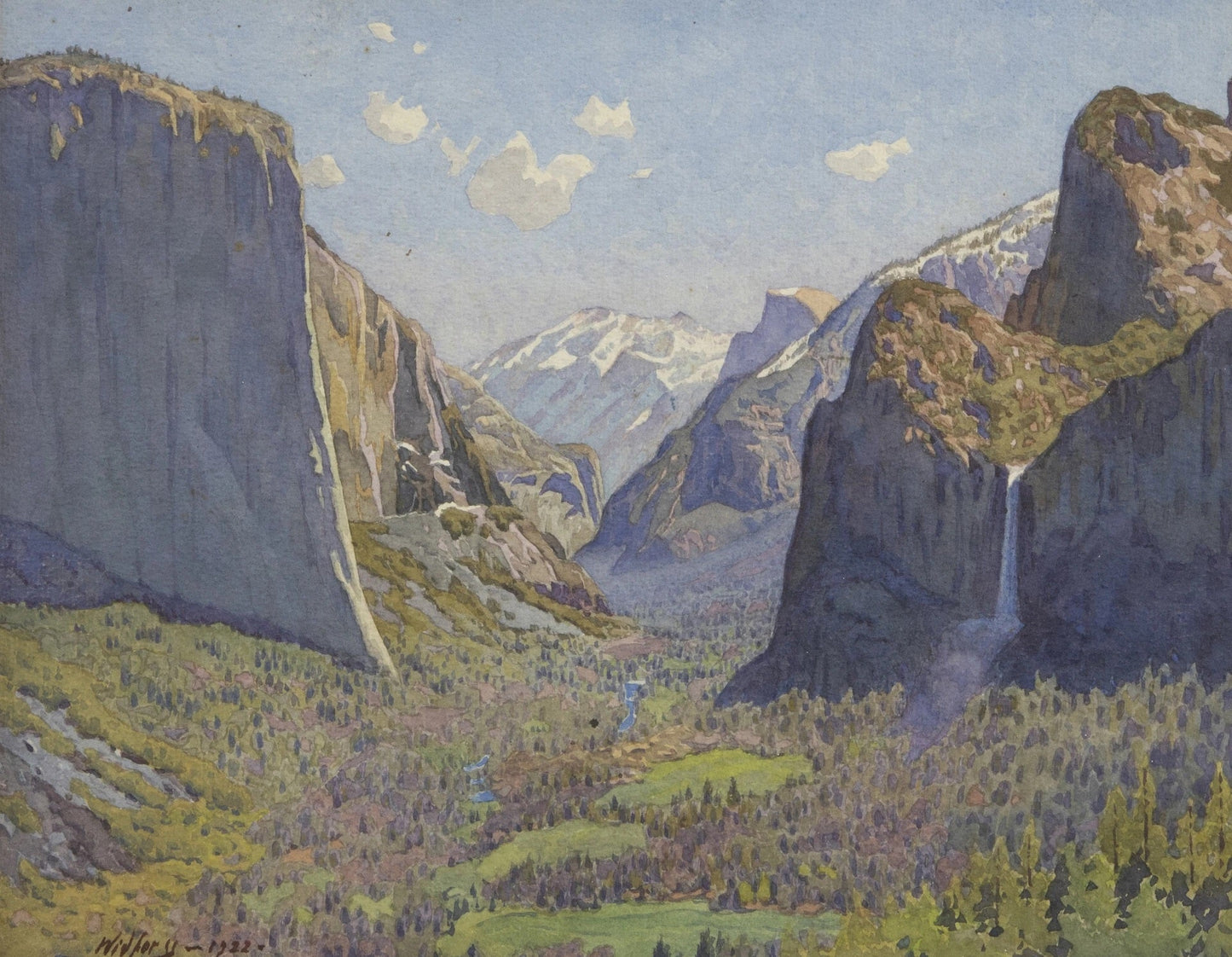{{ product_title }} Fine Art Print | {{ product_vendor }} Jakero77 Gunnar Widforss - Yosemite Valley with Waterfall (1922) Fine Art Print Art Print  Jakero77
